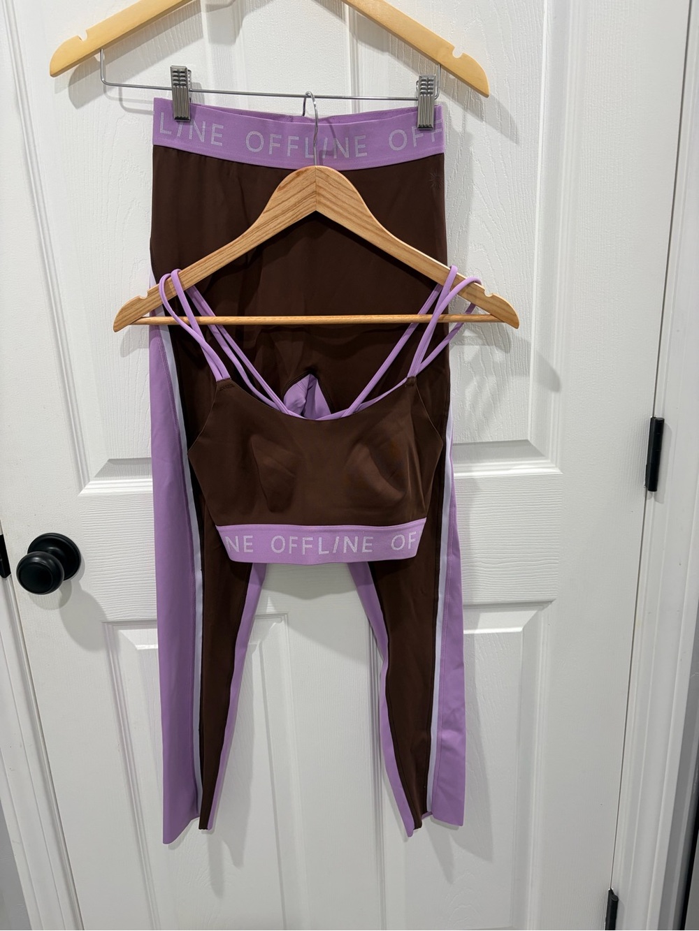 aerie Brown & Lavender Colorblock Leggings with Strappy Sports Bra